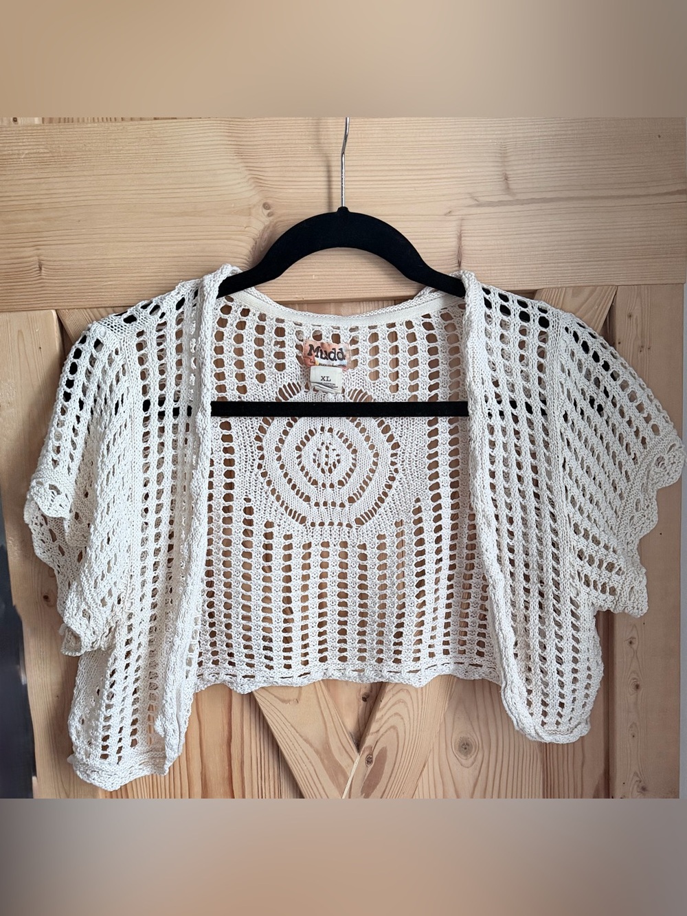 Mudd Crochet Openwork Bolero Shrug - Cream
